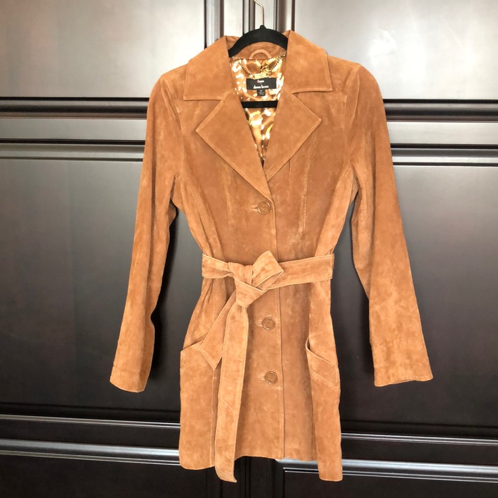 Dennis Basso Suede Leather Trench Coat